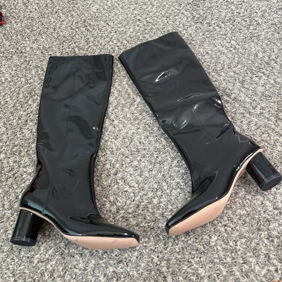 J. Crew Boots Round Heel Tall Patent Leather Size 7.5 Square Toe New - Picture 2 of 7